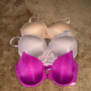 Victoria's Secret Bra Trio - Purple, Gray, and Cream